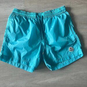 Moncler Swim Nylon Boxer Mare Shorts With Logo Blue Elastic Waistband Mens Sz M